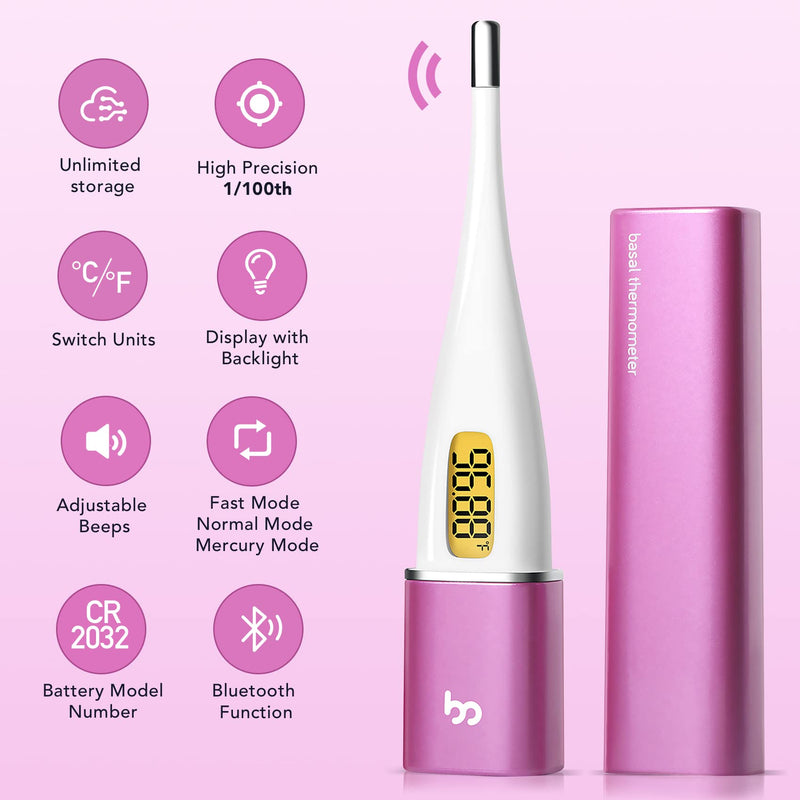 [Australia - AusPower] - Femometer Smart Basal Body Thermometer, BBT Thermometer with Backlight LED Screen, Fertility/Period Tracker with Femometer APP, Automatic Data Recording, Lipstick Shape, Easy to Use and Carry, Purple 