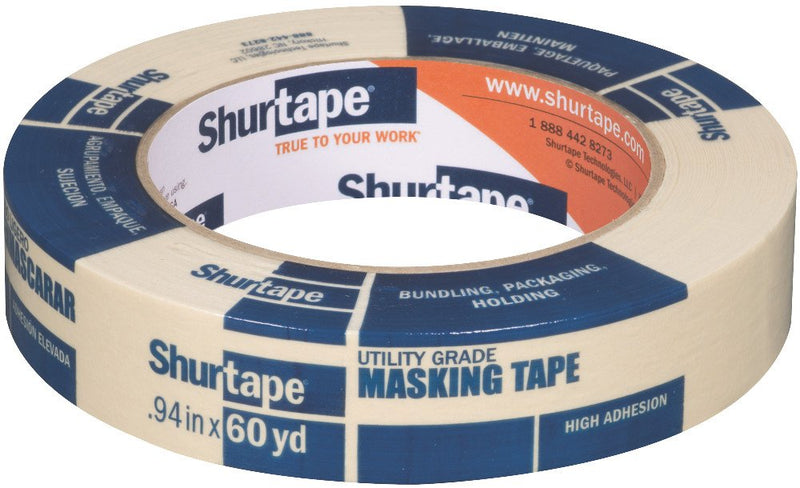 Shurtape CP 83 Utility Grade, High Adhesion Masking Tape, 24mm x 55m, Natural, 1 Roll (250199)