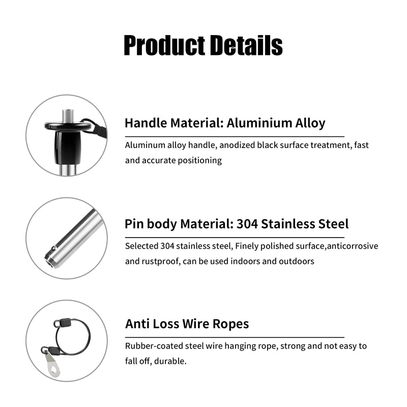 4 Pack 304 Stainless Steel Quick Release Pin 5/16 Inch Diameter Ball Locking Pin with Push Button Round Handle Lanyard Usable Length 1.61" (8mm x 41mm) 8mm-41mm 4