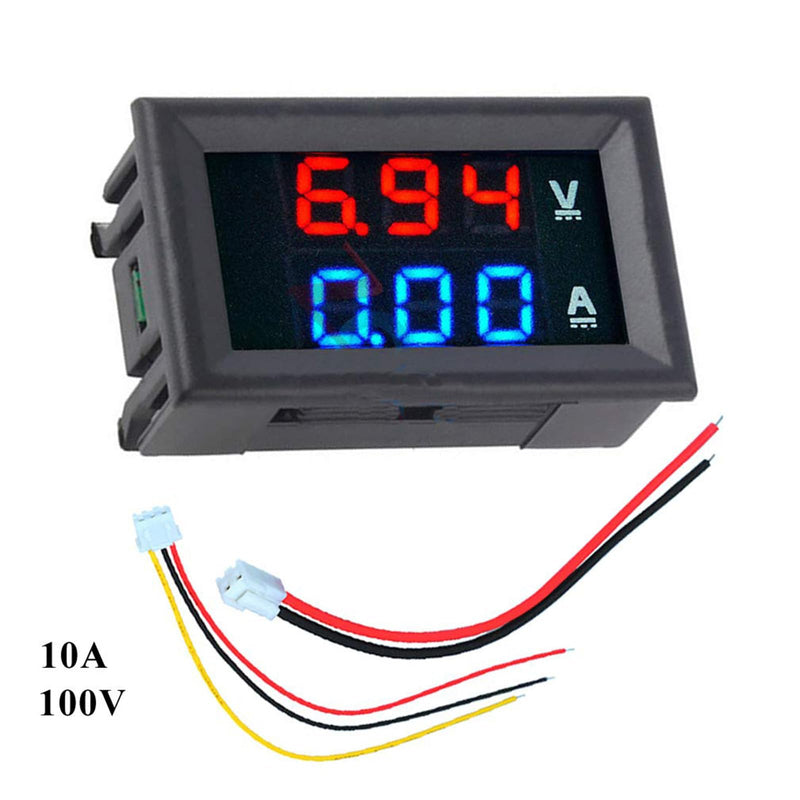 [Australia - AusPower] - 2PCs Voltage Current Tester,Compatible with 0.28" Digital Voltmeter Ammeter DC 100V 10A Dual LED Meter - 3-Bit Blue/Red Display with Connection Wires. 