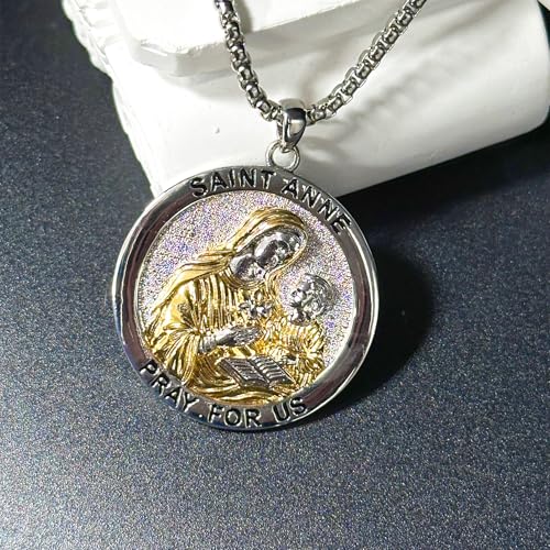 Catholic Cross Necklace Religious Medal Pendant Christian Jewelry St-Anne-Two-Tone-Pendant