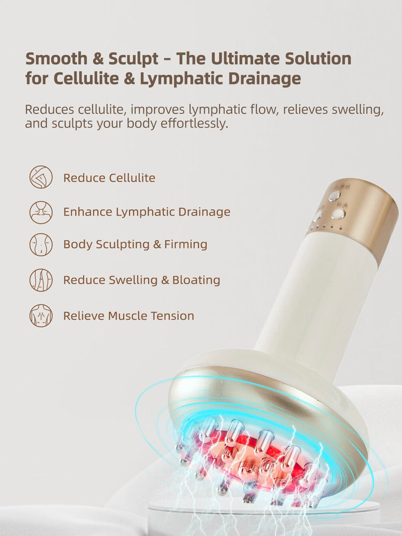 Yuonry Lymphatic Drainage Massager & Anti Cellulite Massage Tool, Reduce Stretch Marks & Cellulite, for Legs, Arms & Belly, Body Sculpting Machine with Microcurrent, Light, Heat & Vibration,White