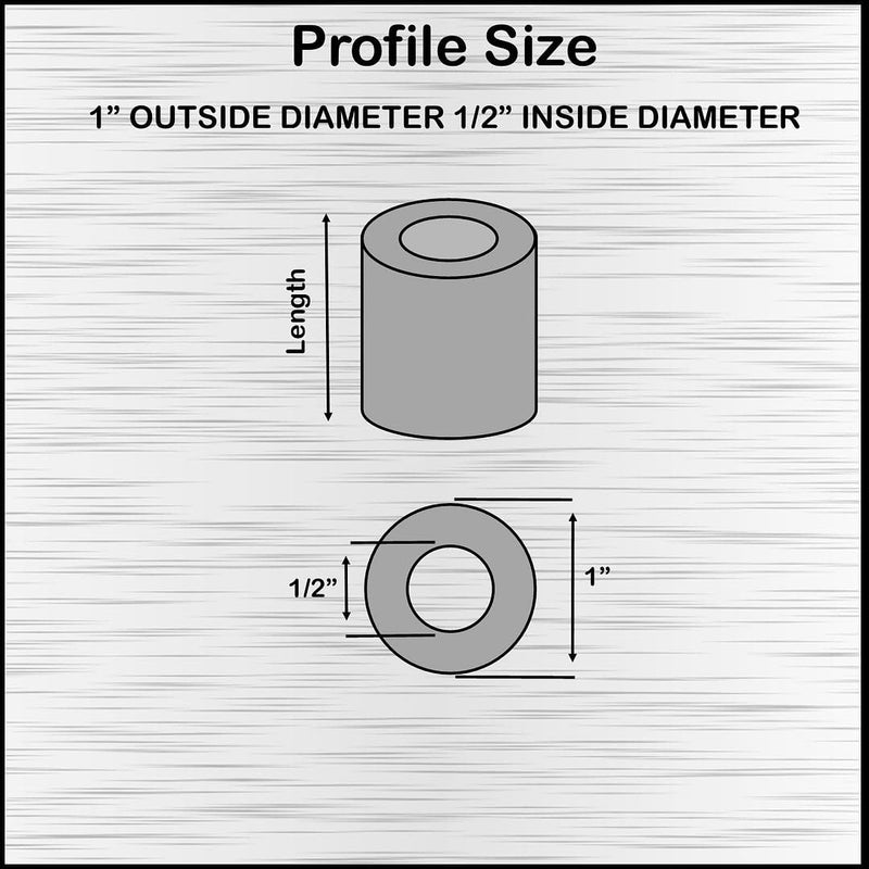 [Australia - AusPower] - Aluminum Spacer 1" OD x 1/2" ID x Choose Your Length, Round Spacer Unthreaded Standoff Bushing Plain Finish, Fits screws bolts 1/2" or M12 by Metal Spacers Online (1/2" Length, 10 Pack) 1/2" Length 
