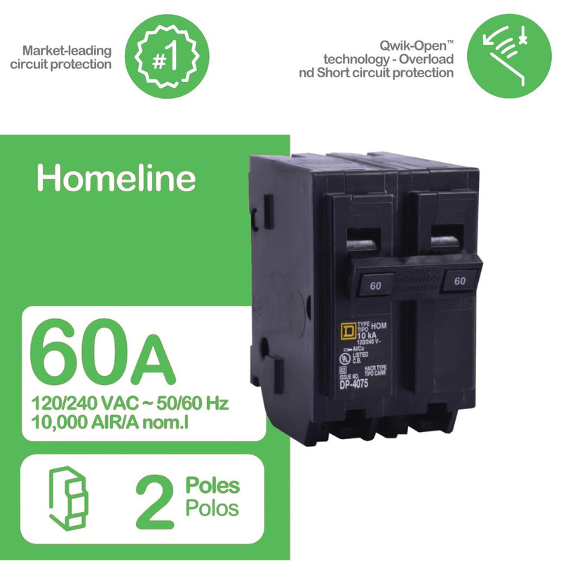 [Australia - AusPower] - Plug In Circuit Breaker, HOM, Number of Poles 2, 60 Amps, 120/240VAC, Standard 