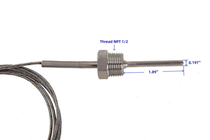 [Australia - AusPower] - K Type Thermocouple - Temperature Sensor Probe for PID Temperature Controller Two Wire Stainless Steel NPT3/4" BSPT 1/2" inch Pipe Thread 0~500℃ with 2m Shield Wire 1/2 K Type 