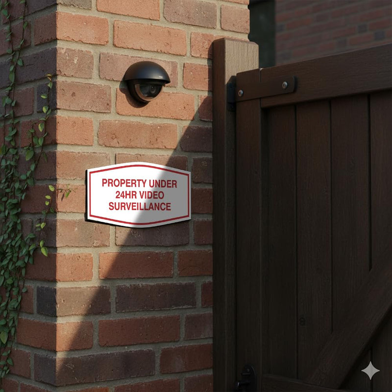 Fancy Property Under 24Hr Video Surveillance (Camera) Sign (Brushed Gold) - Small (10 Pack) 3 x 6" - Small 10 Pack Brushed Gold