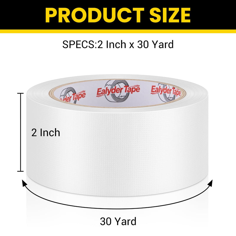 Professional Heavy-Duty Duct Tape 2 Inches x 30 Yards, Waterproof Cloth Gaffer Tape for Indoor/Outdoor Use, Repairs, Bundling, Sealing & DIY, 1 Roll - White White, 1 Roll - 2In x 30Yd