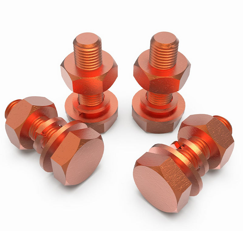 [Australia - AusPower] - 2pcs M8 X 60mm Hexagon Bolts + M8 Hex Nuts + Flat Washers + Spring Lock Washers Kit, T2 Conductive Pure Copper Hex Head Screw Bolt 