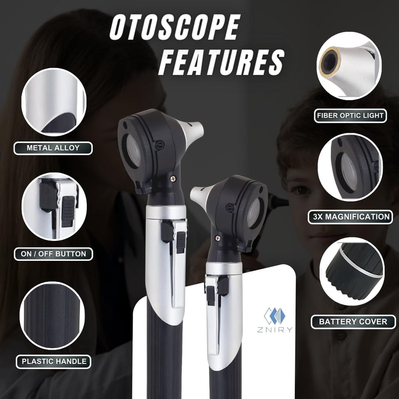 [Australia - AusPower] - Fiber Optic Mini Otoscope - Ear Scope with Light for Infection Detection, Wax Removal, and at-Home ENT Exams (Black Color) 