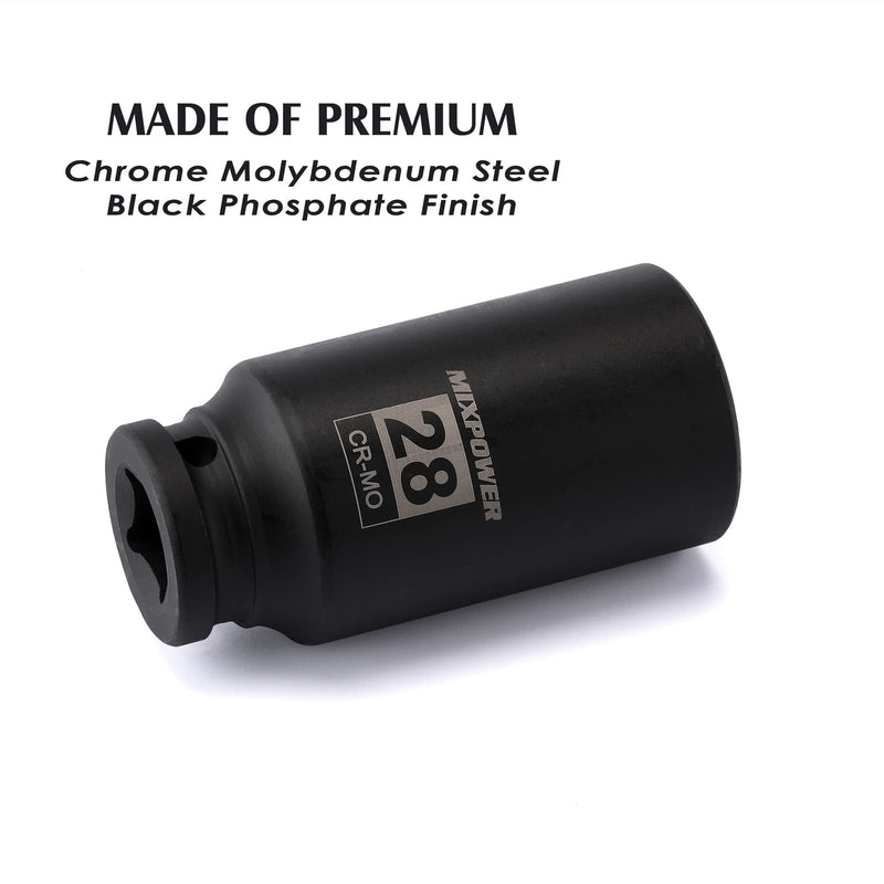 [Australia - AusPower] - MIXPOWER 1/2-Inch Drive Deep Impact Socket - 28mm, Metric, CR-MO, 6-Point, Deep, 1/2"Dr. Axle Nut Socket Impact Grade for Easy Removal 