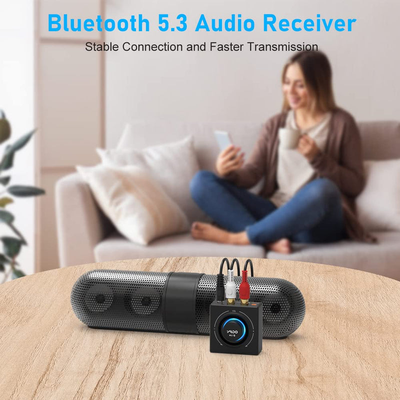 [Australia - AusPower] - YMOO B06T3 Bluetooth 5.3 Receiver, 100ft RCA Bluetooth Audio Adapter for 3.5mm Jack AUX HiFi Home Stereo/Speaker from Smartphone/Tablet/Laptop,Dual Link for Two Speakers,SBC AAC Audio Black 