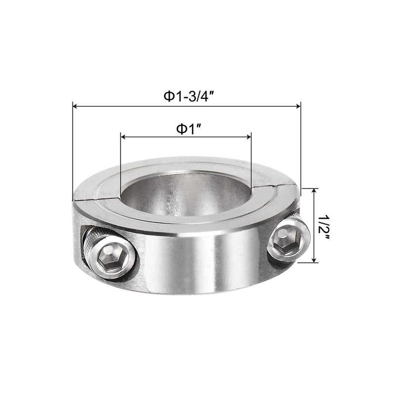 [Australia - AusPower] - uxcell 2pcs Double Split Clamp-On Shaft Collar for 1" Shaft, Two-Piece Clamping Collar, 1-3/4" OD, 1/2" Width, 304 Stainless Steel Axle Collar Clamp, Set Screw Style 