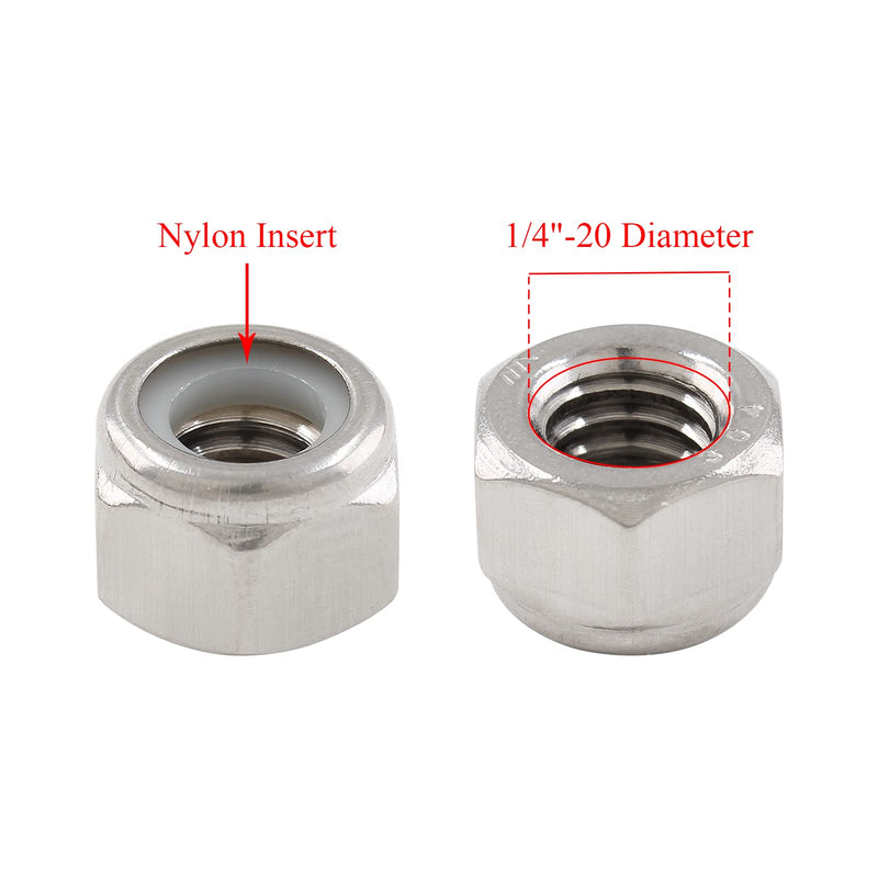 [Australia - AusPower] - 50PCS 1/4 20 Nylon Insert Hex Lock Nuts 304 Stainless Steel 18-8,Bright Finish 1/4-20?50pcs? 