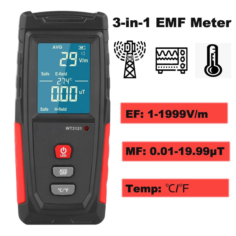 [Australia - AusPower] - EMF Detector, Rechargeable EMF Meter, LCD Handheld Electromagnetic Field Radiation Detector, EF MF EMF Reader for Home Office Indoor Outdoor Ghost Hunting Equipment 