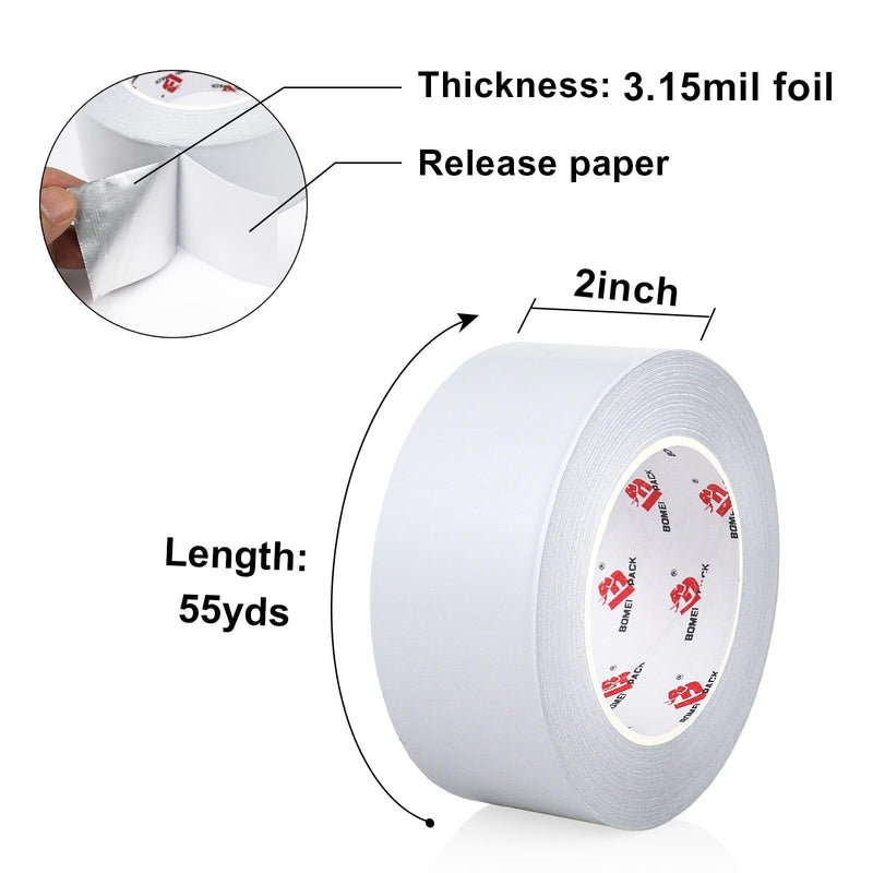 BOMEI PACK Aluminum Foil Tape,Gray White Foil Tape HVAC Sealing & Patching Hot Cold Air Duct Tape Aluminum Foil Tape for Pipe, Metal Repair, HVAC, Air Ducts, Insulation (2 Inch) 2 Inch