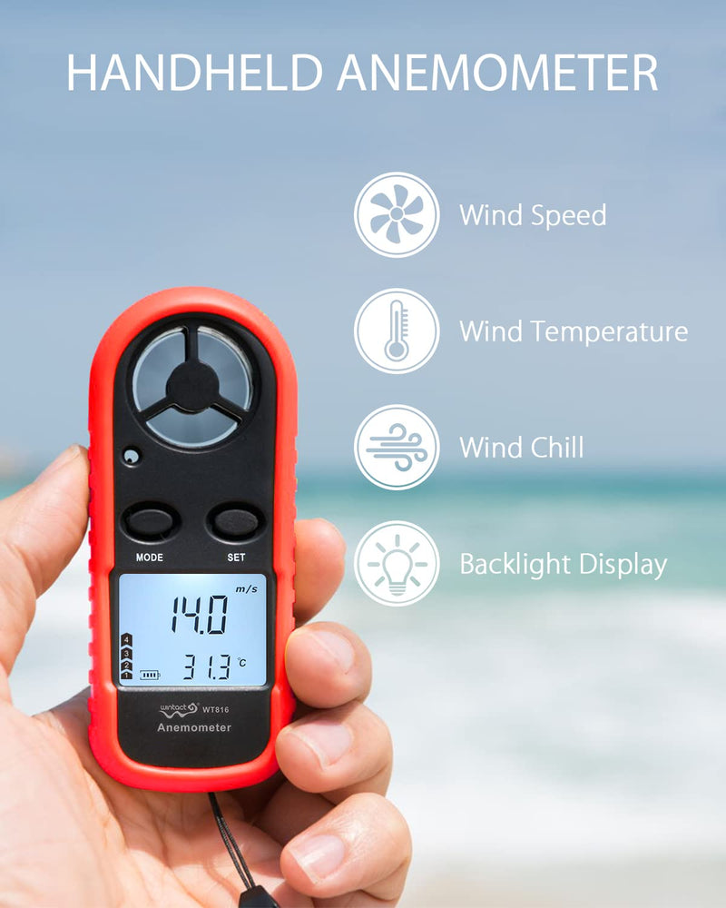 [Australia - AusPower] - Wintact Anemometer Handheld Wind Speed Meter Digital Air Temperature Anemometer HVAC Velometer Wind Speed Meter Thermometer 
