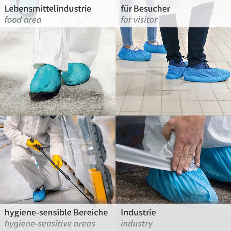 Franz Mensch Universal Blue Waterproof Shoe Covers Pack of 200 | CPE, disposable, overshoes, overshoes, heel protection, tear-resistant, elastic, shoe covers, hygiene, cleaning, laboratory