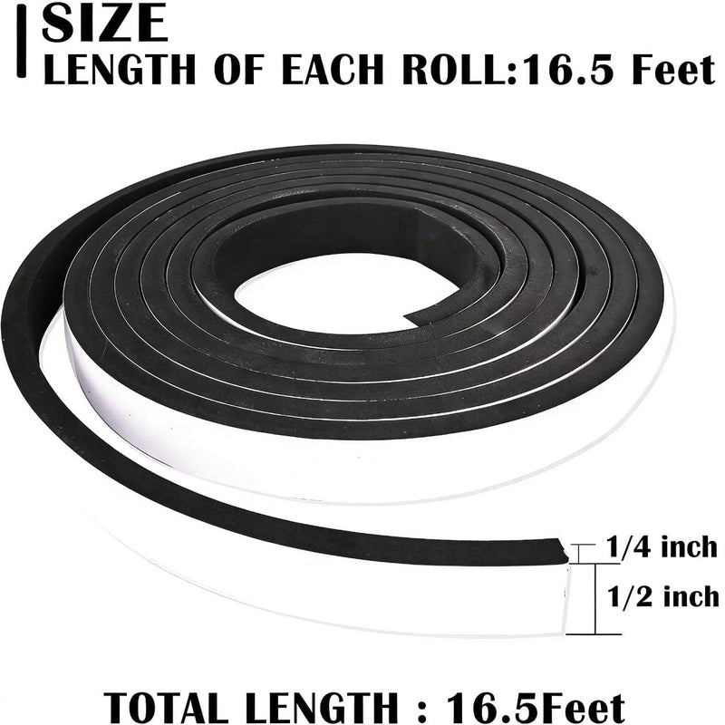 1/2" W x 1/4" T Foam Tape Single Sided, Closed Cell Weather Strip 16.5ft | AC Window Seal and Door Insulation High Density Soundproof Sponge Rubber Foam Strip with Self-Adhesive Backing Weather Proof