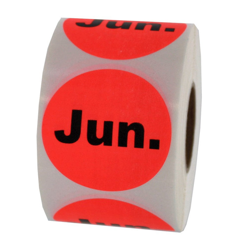 LabelValue.com | June Date Inventory Stickers 1.5" Round - 500 Fluorescent Red Labels Per Roll