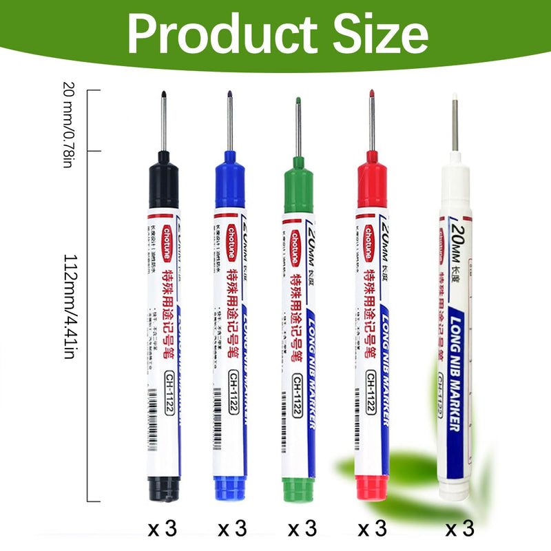 Long Head Deep Hole Marker Pens, 15PCS Long Nib Marker 20mm Quick Dry Waterproof Long Nose Markers for Carpenter Woodworking Construction Metal 15 Permanent marker