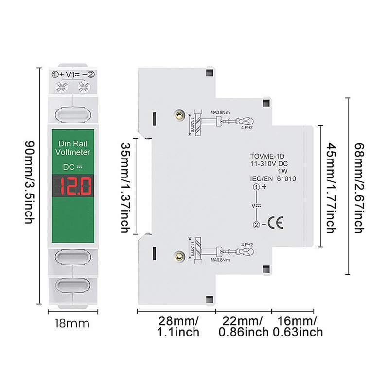 [Australia - AusPower] - DIN Rail Voltmeter, Digital Voltage Meter with LED Display, 11V to 310V DC Range, Switching Output, Isolated Modular Instrument, DIN Rail Mount 