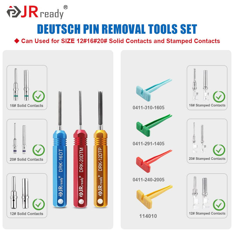 [Australia - AusPower] - JRready ST5236 Deutsch Pin Extractor Tool for 16#12#20# Solid/Stamped Contacts 10-22 AWG, Terminal Removal Tool Kit with Steel DRK-RT1 for Deutsch DT,DTM,DTP Series Connector 13PCS 