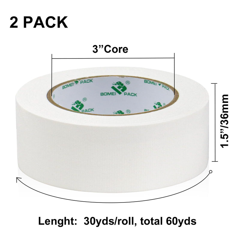 BOMEI PACK Duct Tape Heavy Duty, White 2 Pack 9 Mil Thickness,1.5 Inches x 30 Yards,Strong Industrial Strength,Flexible,No Residue,Waterproof and Tear by Hand,Multi-Use for Indoor & Outdoor Repairs