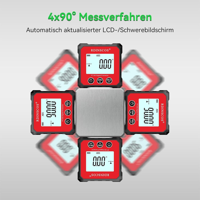 [Australia - AusPower] - Digital LCD Protractor Inclinometer Spirit Level Inclinometer Magnetic Base Angle Measuring Tool Mini Bevel Box with Display Flip Function for Carpenter, Home Red_usb 