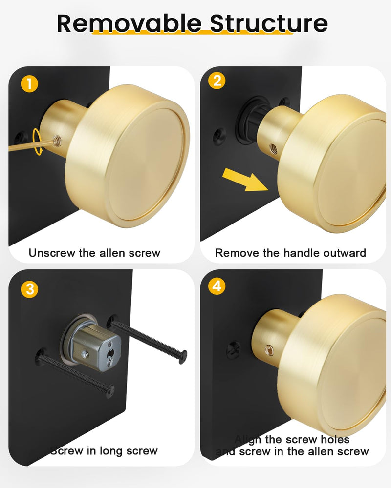 Goldenwarm Black Gold Closet Door Knob Interior, Zinc Alloy Matte Black Gold Passage Interior Door Knob, Rectangular Heavy Duty Modern Indoor DoorKnob for Closet, Hallway, 1 Pack Black Gold with Ring