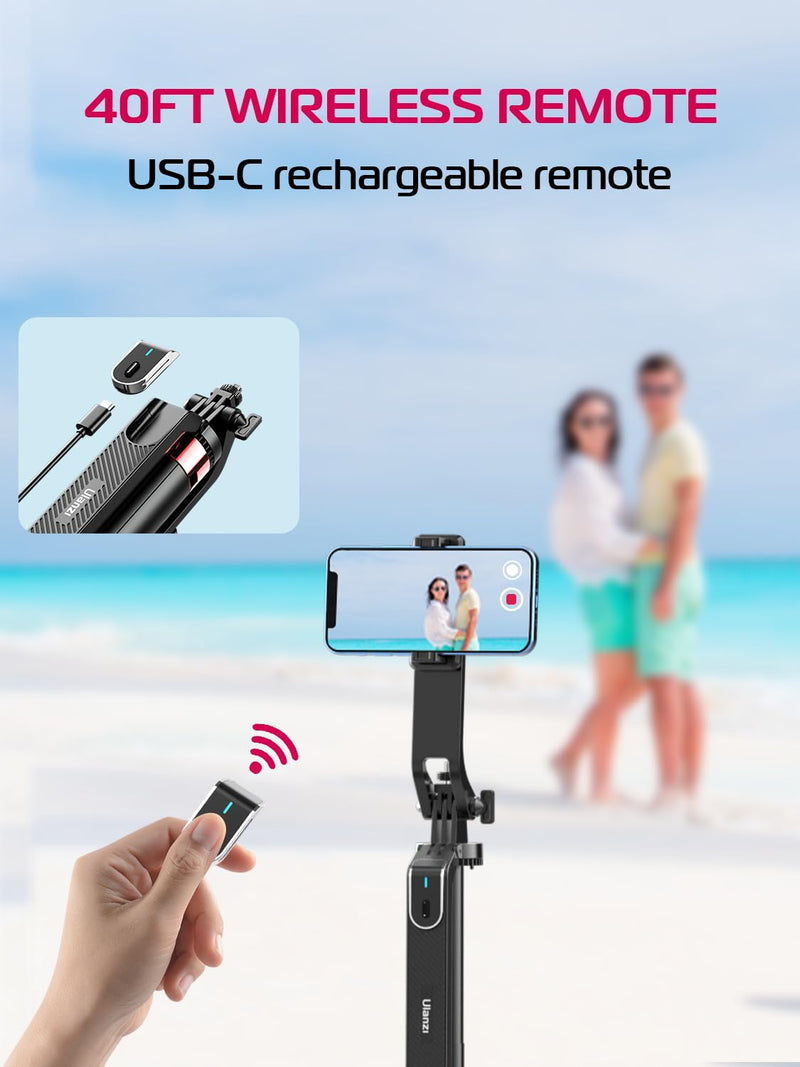 [Australia - AusPower] - ULANZI MA09 Extendable Phone Tripod, 71" Selfie Stick Phone Vlog Tripod Stand Quadrapod with All in 1 Phone Clip, Travel Tripod Phone Holder with Rechargeable Remote for iPhone Sony Canon GoPro MA09 Tripod 