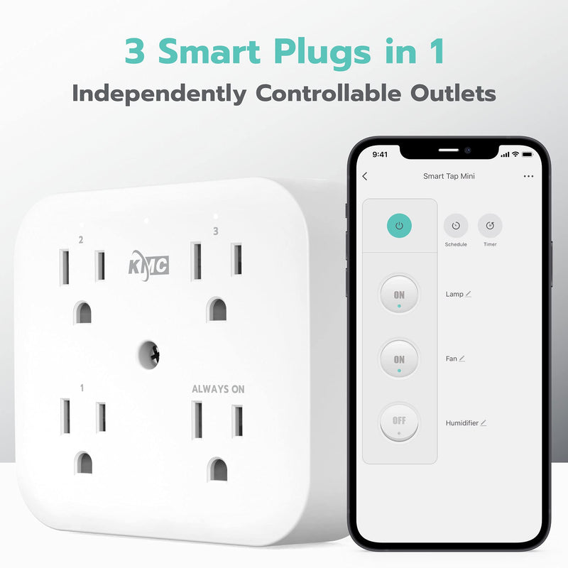 [Australia - AusPower] - KMC Smart Tap Mini 2-Pack, 4-Outlet Wall Mounted Plug Adapter, 3 Independently Controlled Wi-Fi Outlets, Compatible with Alexa & Google Assistant, No Hub Required 2 PACK 