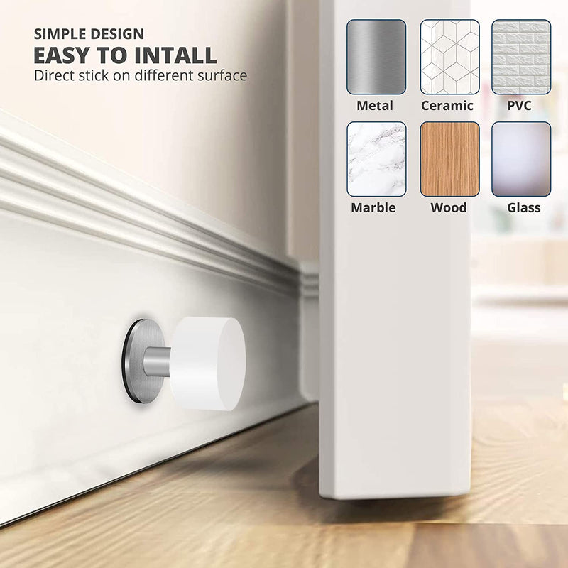 [Australia - AusPower] - Door Stoppers with Extra Stickers, Self-Adhesive Door Stop with White Rubber & Stainless Steel Body - Heavy Duty Sound Dampening Door Bumpers for Home & Office, door stoppers for bottom of door 4cm / 1.65inch 