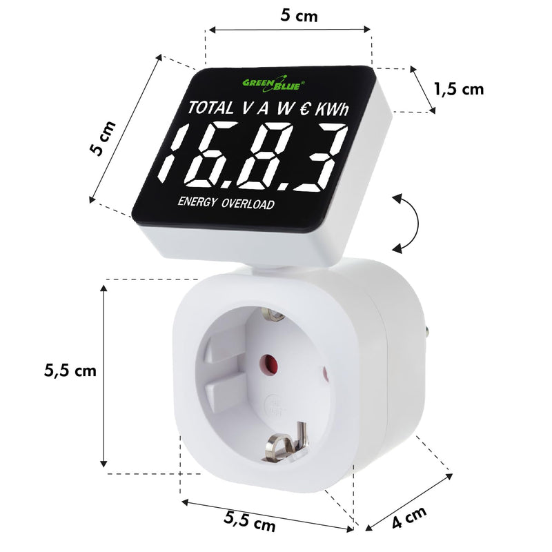 [Australia - AusPower] - Green Blue Electricity Meter, Energy Cost Meter, Digital Wattmeter, Power Consumption Meter, Energy Meter, 16 A Max: 3680 W, Display of Consumed kWh and Energy Costs 