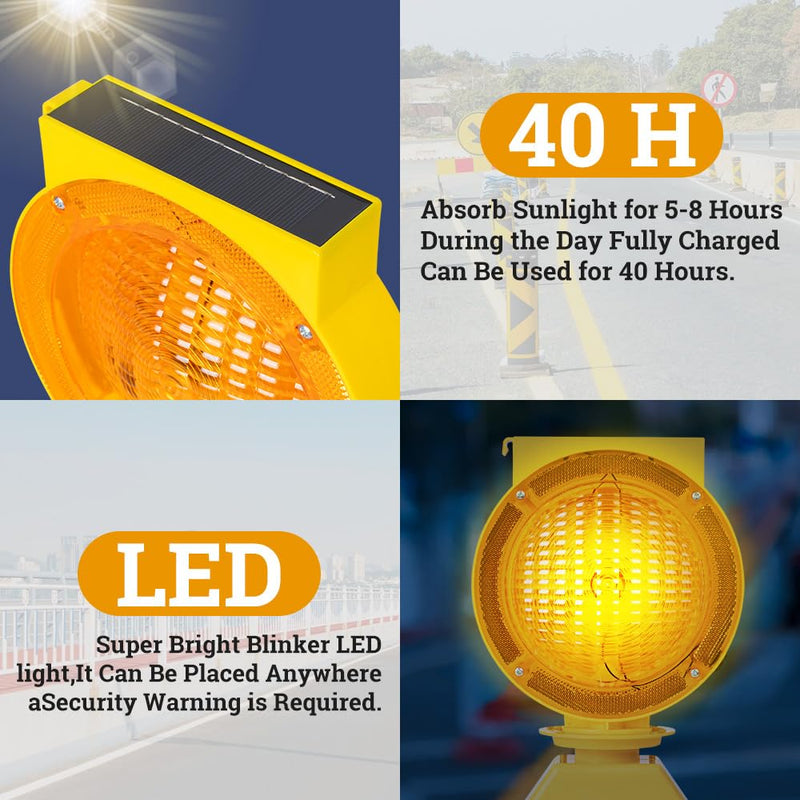 [Australia - AusPower] - Solar Industrial Warning Lights,Wireless Waterproof Rechargeable Safety Barricade Warning Lights,Traffic signal Flashing 2 Sided Visibility Amber LED for Road Construction and Vehicle Emergency 