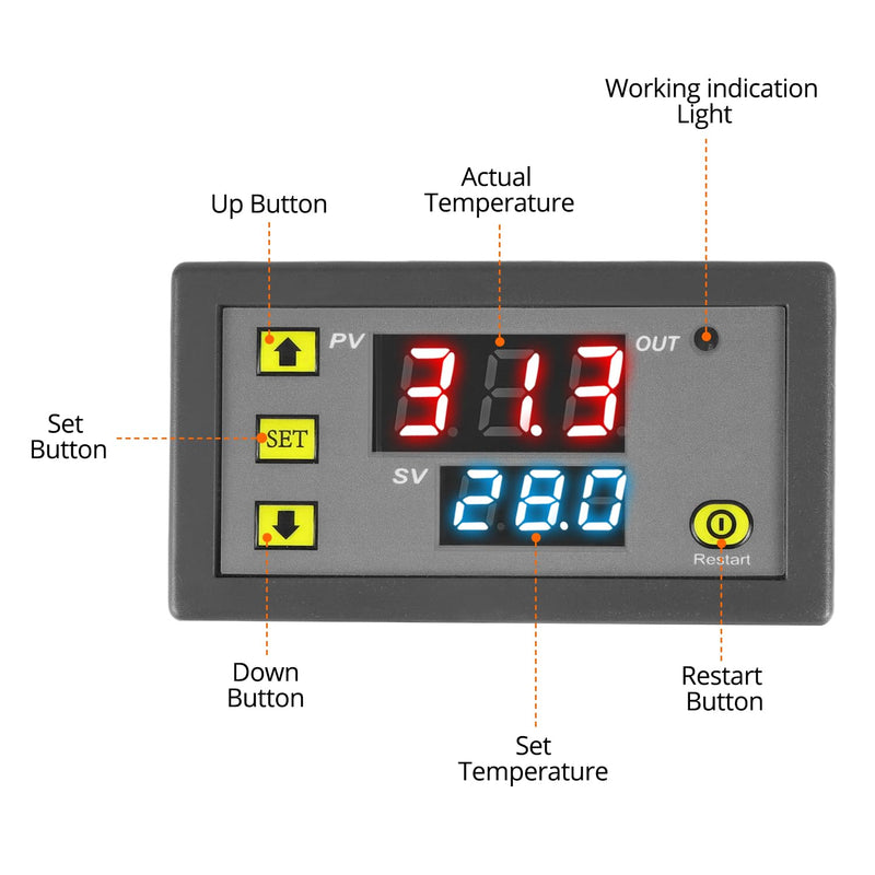 [Australia - AusPower] - QWORK® 2pcs W3230 12V 20A Digital Thermostat Temperature Controller -50°C to 110°C Range with 0.1°C Accuracy and 1m Sensor Cable 