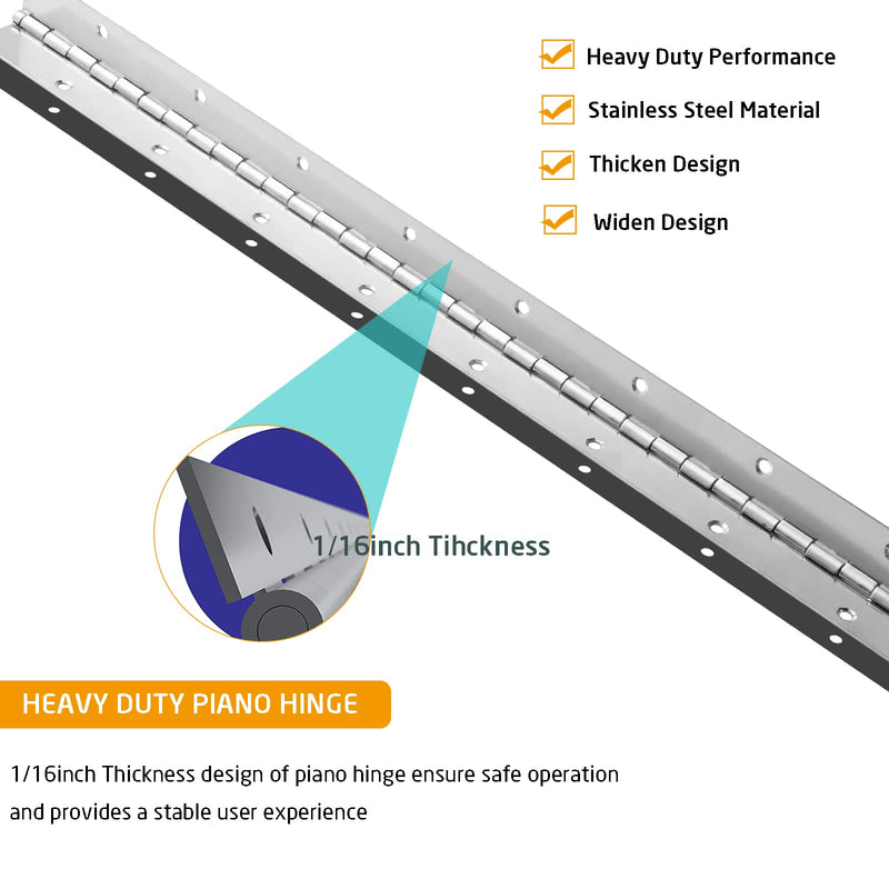 [Australia - AusPower] - 2 Piece 2" x 20" Stainless Steel Piano Hinge, 0.060" / 1/16" Thick Heavy Duty With Holes, Silver Continuous Hinges for Wood Furniture Mailbox Tool/Storage Boxes Cabinets Door 20 Inch 