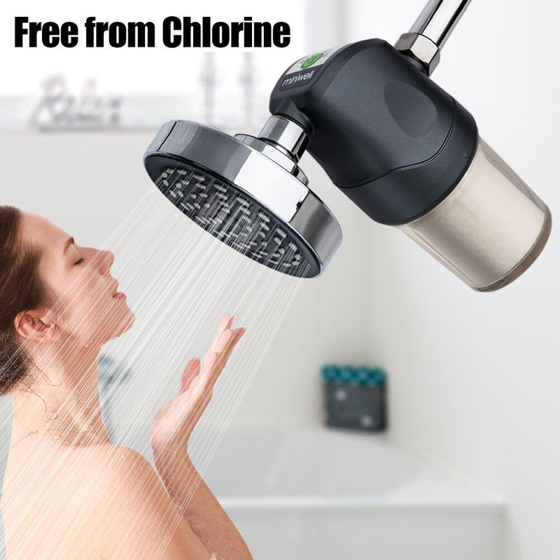 Miniwell Shower Filter System - Purify Water, Reduce Hard Water and Chlorine, Soften Skin and Hair | Bathroom Filter for Contaminants (Black)