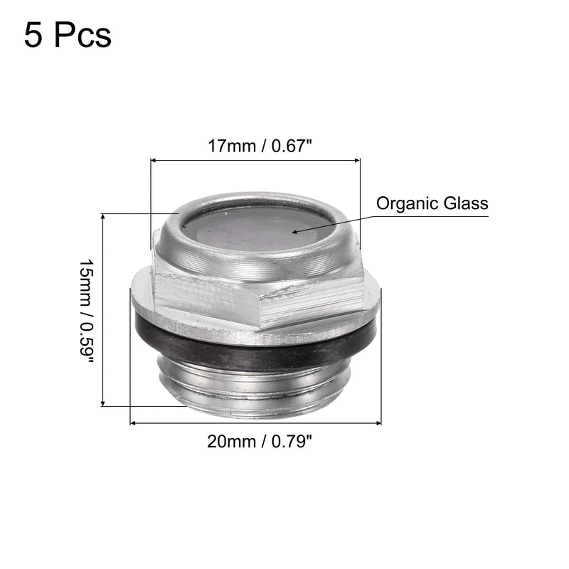 [Australia - AusPower] - uxcell Air Compressor Oil Level Gauge Sight Glass M16x1.5mm Male Threaded Aluminum Glass Liquid Indicator Sight Window 5Pcs 