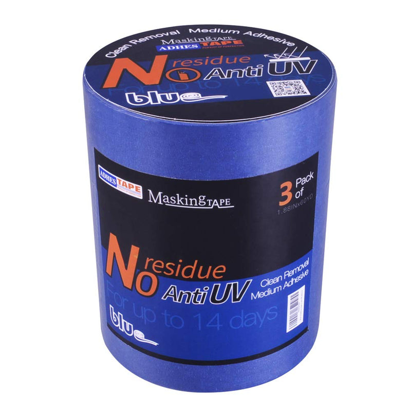 ADHES Blue Painters Tape,Blue Tape,Masking Tape for Painting,Paint Tape,Anti uv,no Residue Outdoor 1.88 inch x 60 Yard 48mm x 55m 3