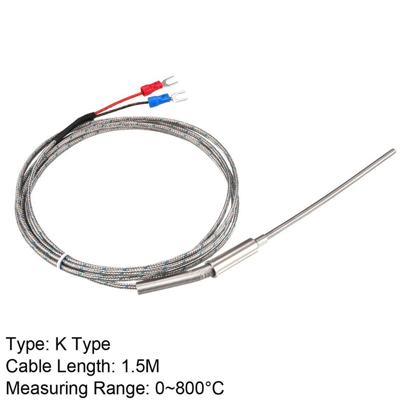 [Australia - AusPower] - uxcell K Type Thermocouple 3mmx100mm Temperature Sensor Probe with 1.5M Cable 32-1472F/0-800C 