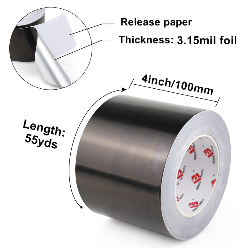 BOMEI PACK Black Aluminum Tape - HVAC Sealing & Patching Hot & Cold Air Duct Tape - 4 Inch