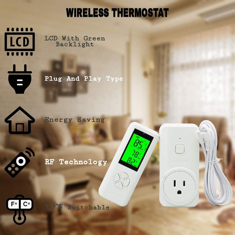 [Australia - AusPower] - DIGITEN WTC200 Wireless Temperature Controller Thermostat Outlet Remote Control Thermometer with 2m/6ft NTC Temp Sensor Probe Heating Cooling Mode for Fan Heater Greenhouse Homebrewing Reptile 1. White 