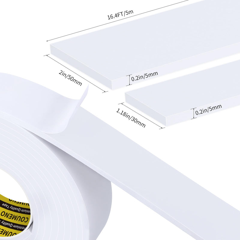 Single-Sided Adhesive EVA Foam Tape 2in x 9.84FT,White Foam Weather Stripping,Door Seal & Window Insulation Tape,Waterproof Sound Proof Seal Strip for Doors,Windows,Garage Door/Gap Sealing 2in x 16.4FT White