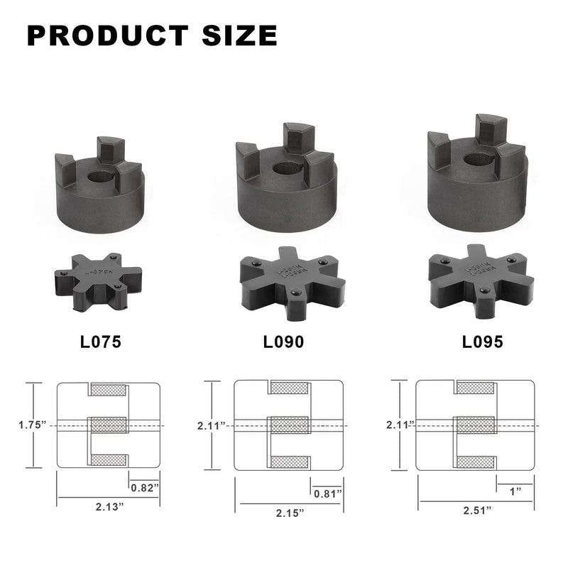 1/2" to 7/8" L075 Flexible 3-Piece L-Jaw Coupling Set & Buna-N NBR Rubber Spider