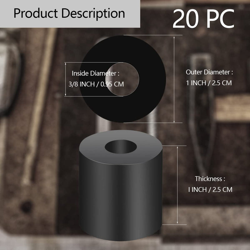 [Australia - AusPower] - 20Pcs Tear Resistant Multi-Purpose Rubber Spacer 1" OD x 3/8" ID x 1" Thick Rubber Bushing Solid Smooth Round Neoprene Rubber Washers for Car,Motor,Bars Accessories 20 