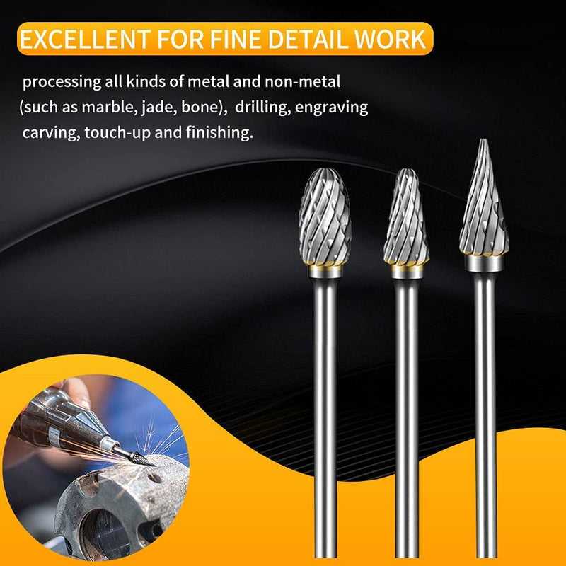 [Australia - AusPower] - Carbide Burr Set Compatible with Dremel Rotary Tool 10Pcs Die Grinder Bits Rotary File Rasp with 1/8" Shank Tool Accessories for Attachments Cutting Burrs Metal Grinding Engraving Porting Double Cut 