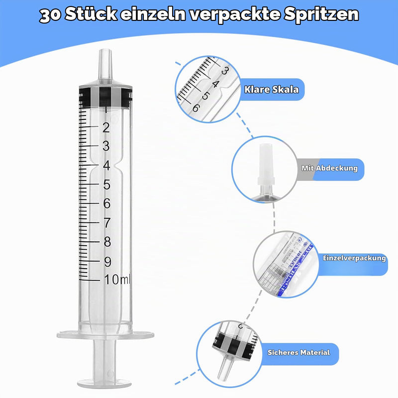 Syringes 10 ml Pack of 30 Disposable Syringes 10 ml with Cap Individually Packed | 10ml syringe dosing syringe applicability for animal feeding epoxy resin food safe plants laboratory oil adhesive