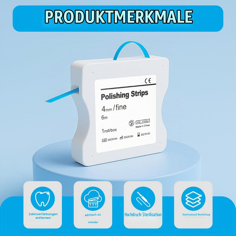 Tooth Sandpaper Dental Polishing Strips Size Rough - 60μm Size of Grains - 4 mm Width - 6 m / Rolls/Box, Resin Tooth Polishing Interdental Sanding Tool (Blue)