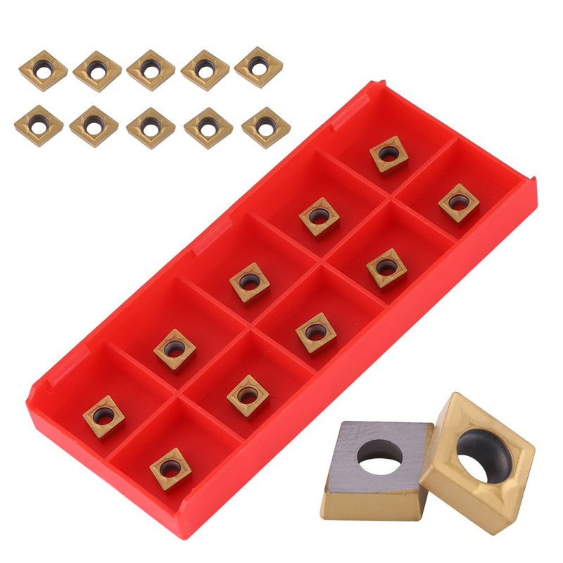 [Australia - AusPower] - 10pcs CNC Carbide Tip Inserts CCMT060204-HM YBC251 Knife Cutter Rotary Tool with Box for Preworking Steel Gold High Strength High Tenacity 10x6x2.5mm, Default 