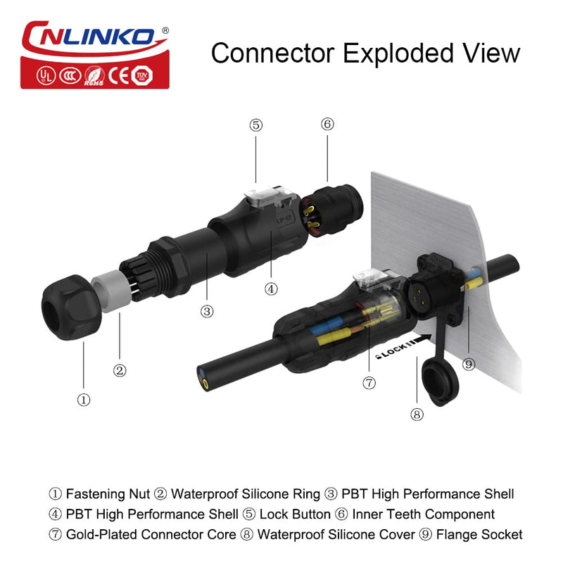 [Australia - AusPower] - CNLINKO M12 4Pin Waterproof Connector, PBT Plastic DC 12V Cable Panel Mount, Male Female Plug Mount for Medical (4 Pin) 